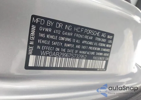 2007 Porsche 911 Carrera 4S/Carrera S z USA, uszkodzony, nr VIN WP0AB29967S732952